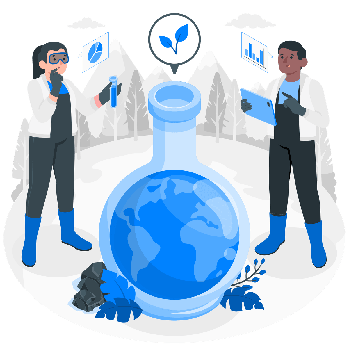 Illustration of a person tending a plant, representing sustainability